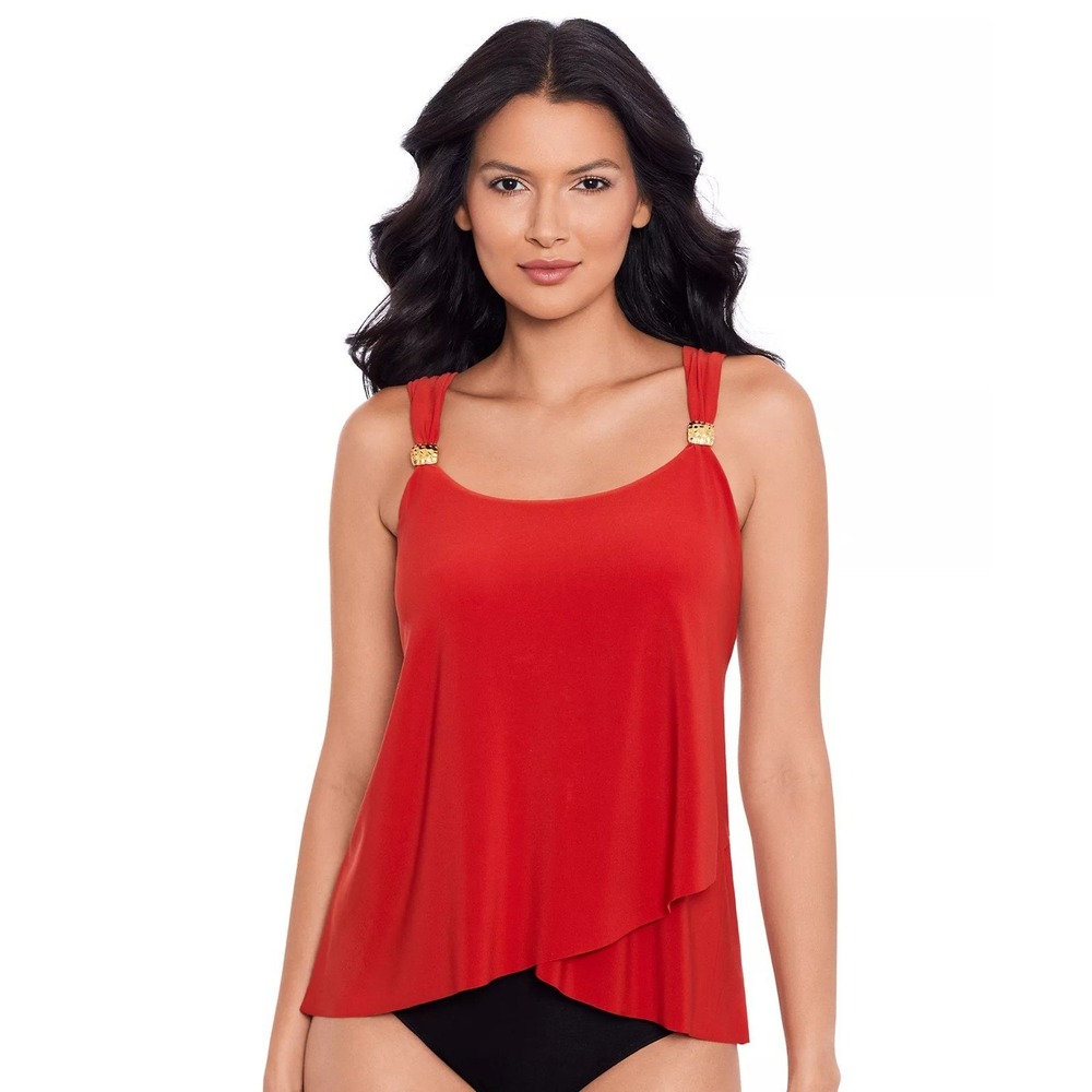 Miraclesuit Dazzle Tankini Top Cayenne Red Gold Hardware 6516626 Womens 12 NEW*